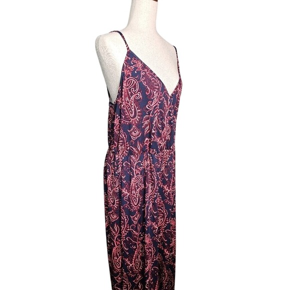 marianne Stretchy Paisley Bandana Print Jumpsuit Spaghetti Strap - Navy and Pink - Picture 4 of 14